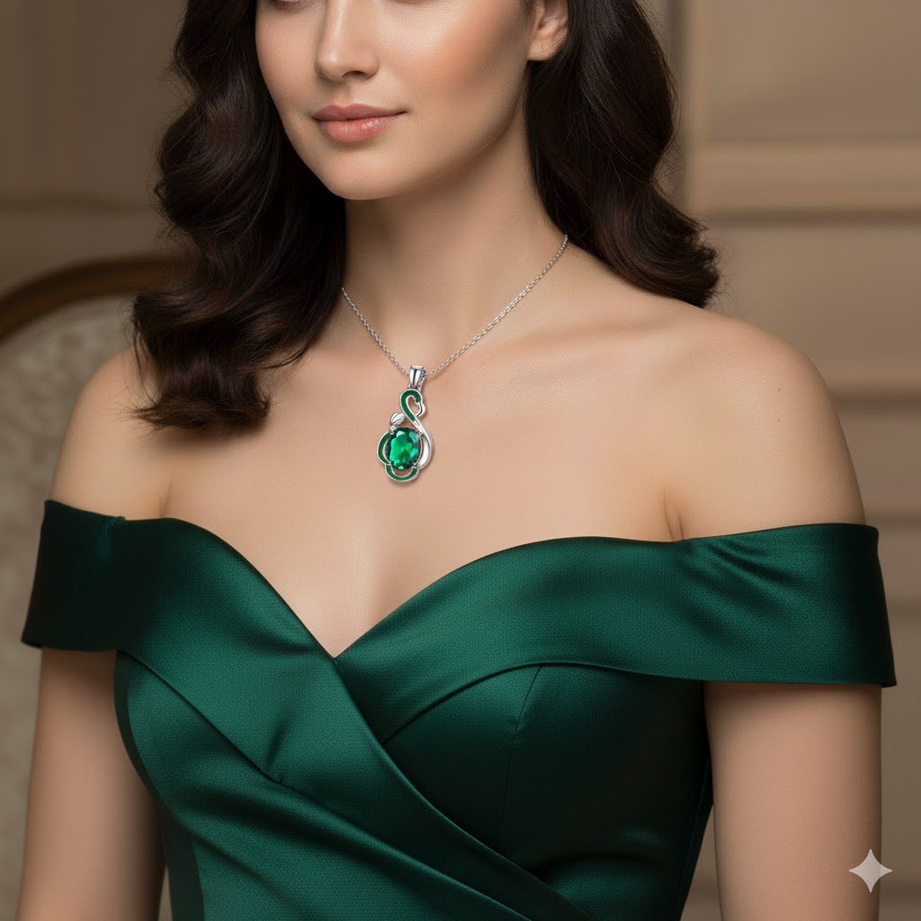 Yuvarlak Yeşil/Turkuaz Taşlı Zincir Kolye