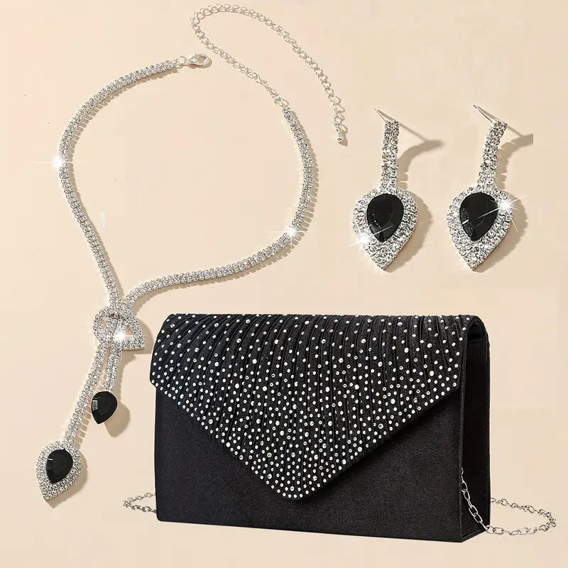 Siyah gece çantası kolye seti