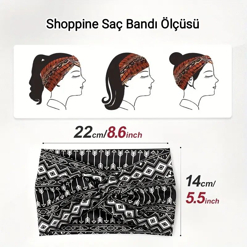 Etnik Desenli Saç Bandı küpe seti | Bükümlü Türban Modeli Saç Aksesuarı Bohemian saç bandları